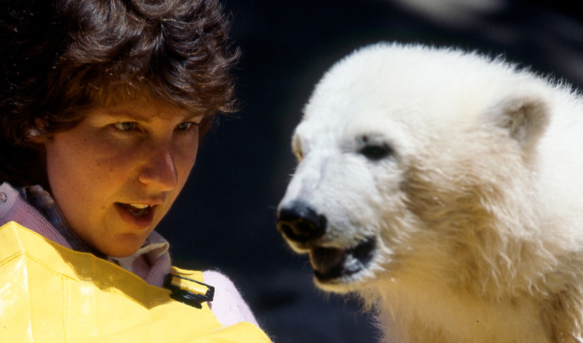 photo - Gail Hedberg with a zoo polar bear