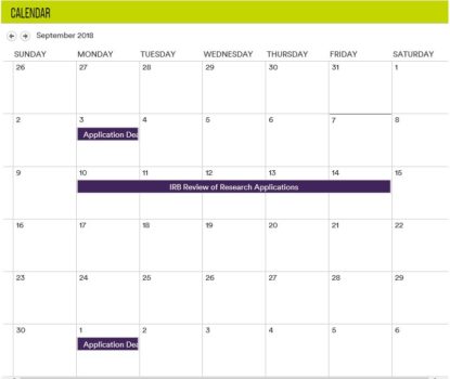 Calendar with deadlines and review dates noted