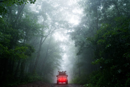 photo by Daniel Workman: Isaacson School photograph student work, auto in misty forest
