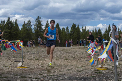 Jason Macaluso comes in with a strong finish for Colorado Mountain College at the 10,000 Foot Invite at CMC Leadville Aug. 31.  Photo Phil Dunn