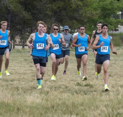 From left, the CMC Cross Country Team at their season opener. CMC's racers all ran their fastest times for an 8K at altitude. Photo Phil Dunn