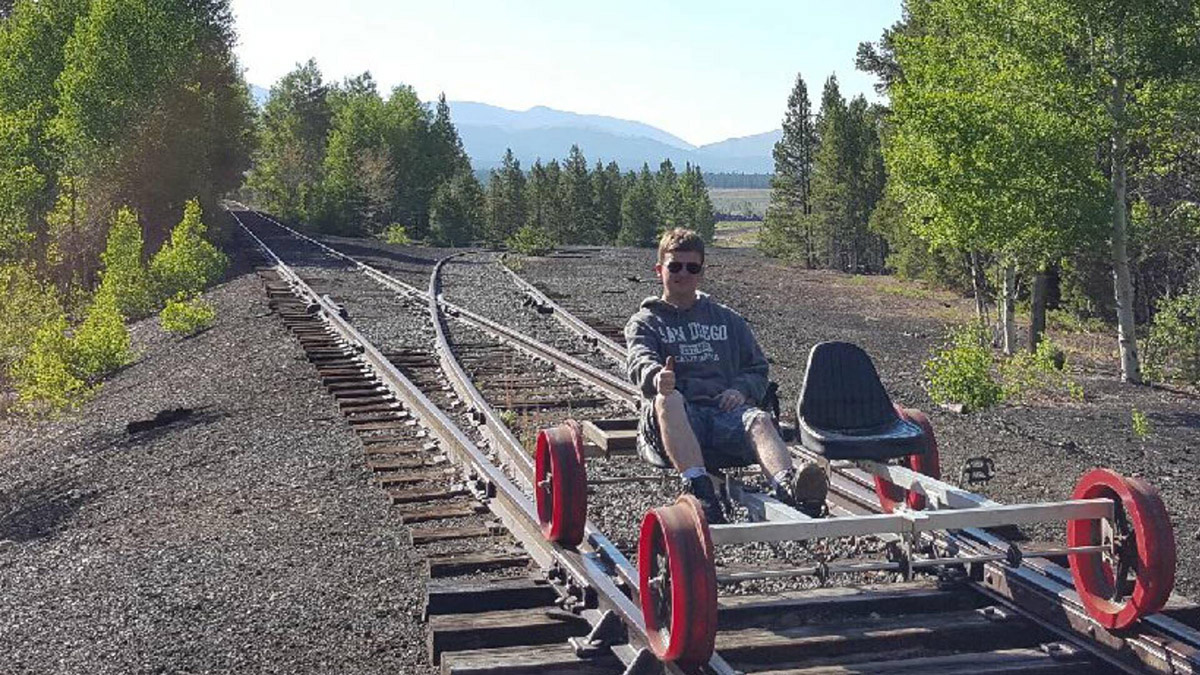Colorado Mountain College Breckenridge student and Leadville resident Sean Fay pedals one of his RailRiders bikes. The bikes are used in France and Portugal, and some parts of the U.S. RailRiders produces some of the only wheels that conform to railroad track specifications.