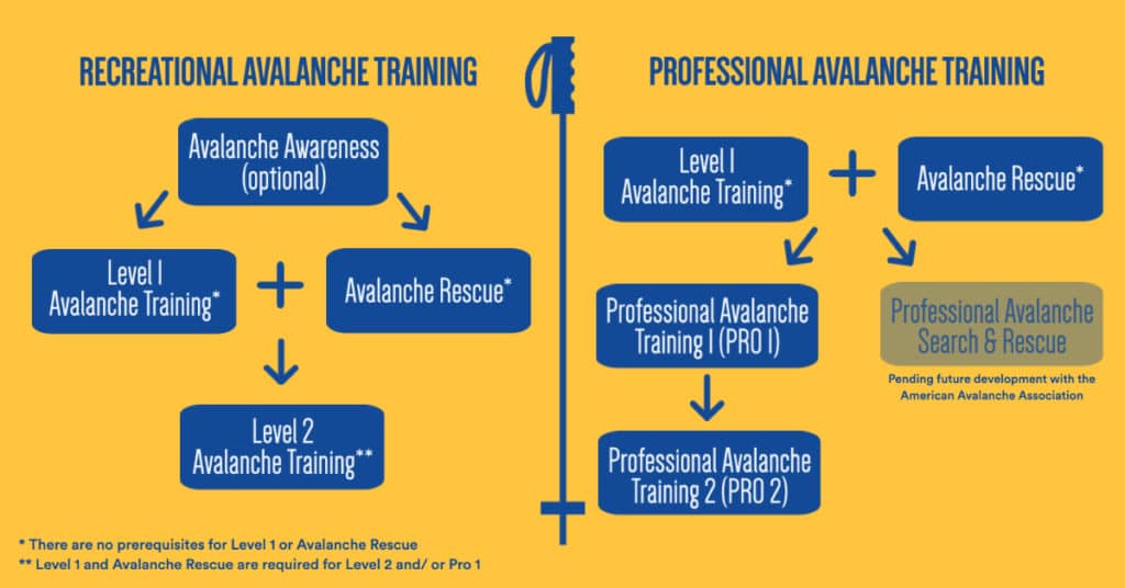 graphic explaining recreational and professional avalanche training courses at cmc leadville
