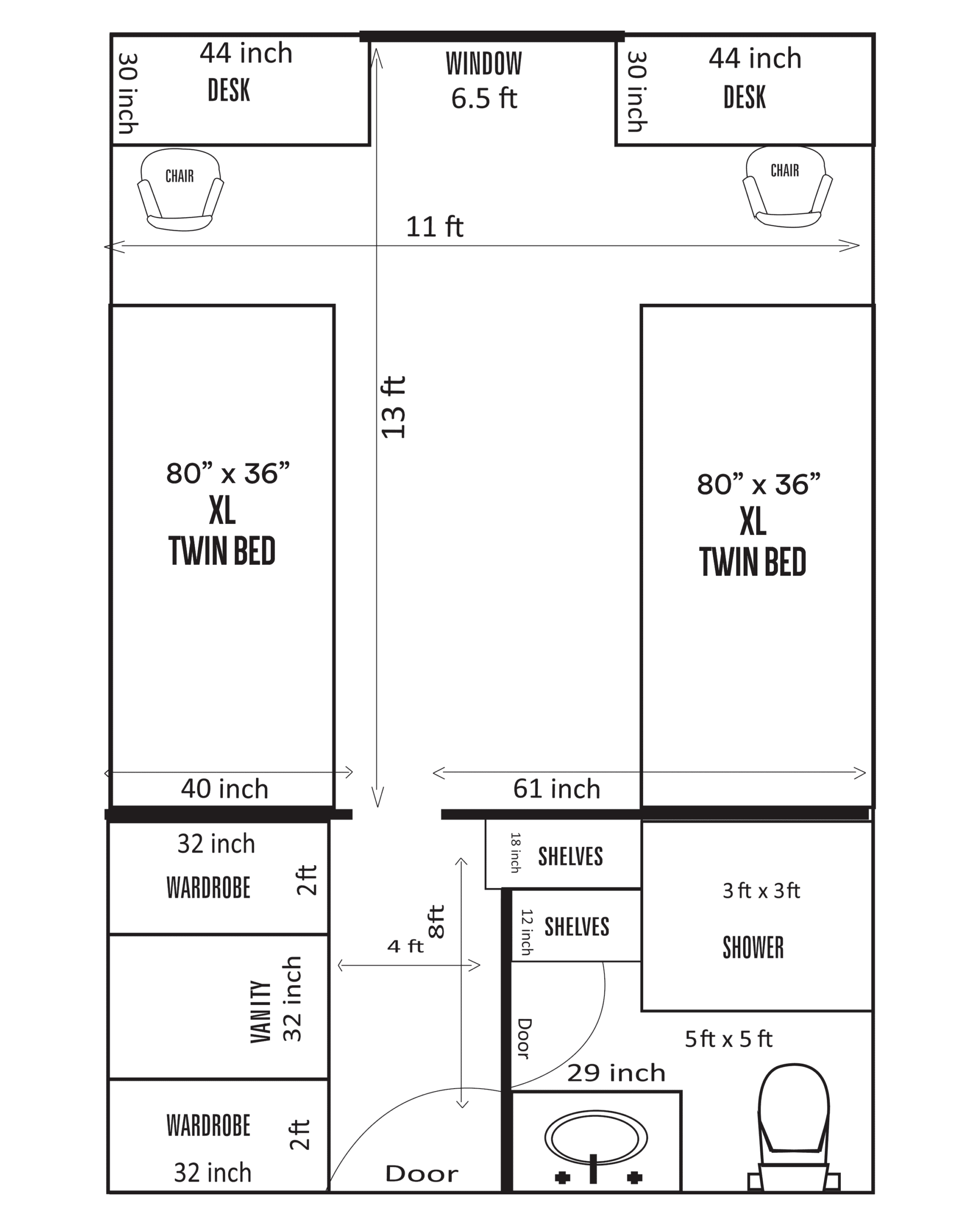 Colorado Mountain College Residence Hall Room Layout (all campuses)