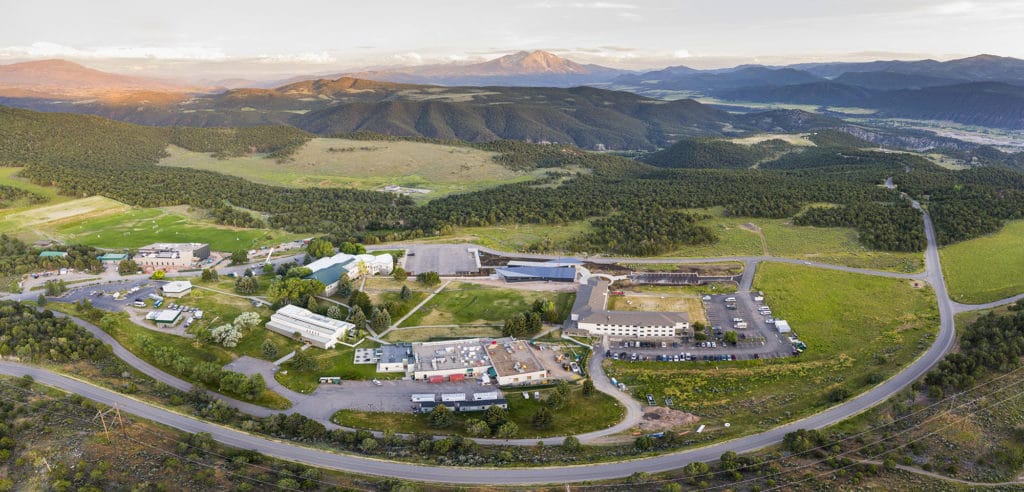 Aerial photo of the Spring Valley Campus early in morning