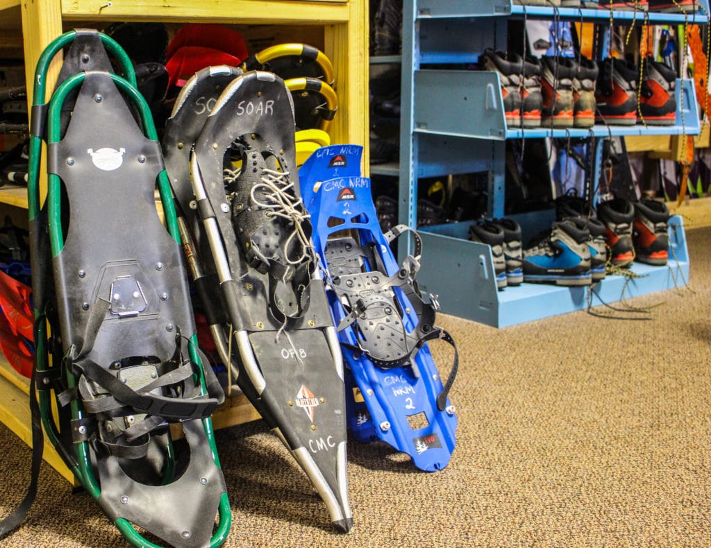 Snowshoes for rent at the CMC Leadville gear library - snowshoeing in Leadville