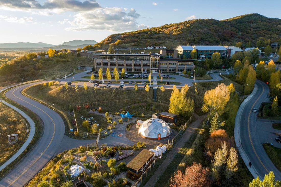 Aerial photo of the Bear Park Permaculture Center on the CMC Steamboat Springs campus.