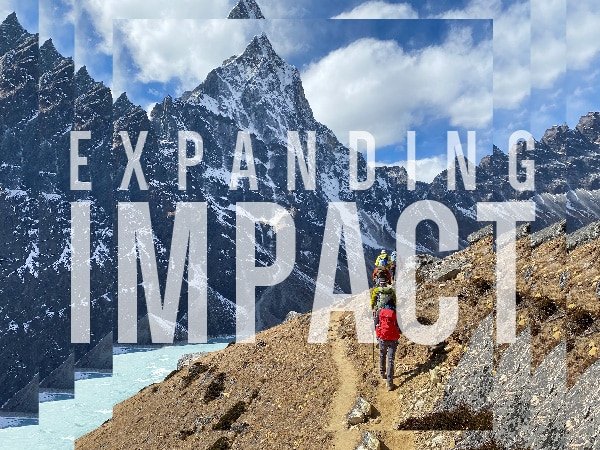 Photo of the CMC Foundation's annual report. The cover shows CMC students on a study abroad trip to Nepal on there way to Everest basecamp.